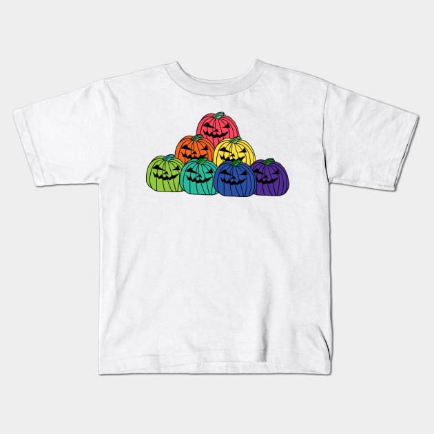 Colorful Spooky Halloween Horror Pumpkin Patch Kids T-Shirt by ellenhenryart